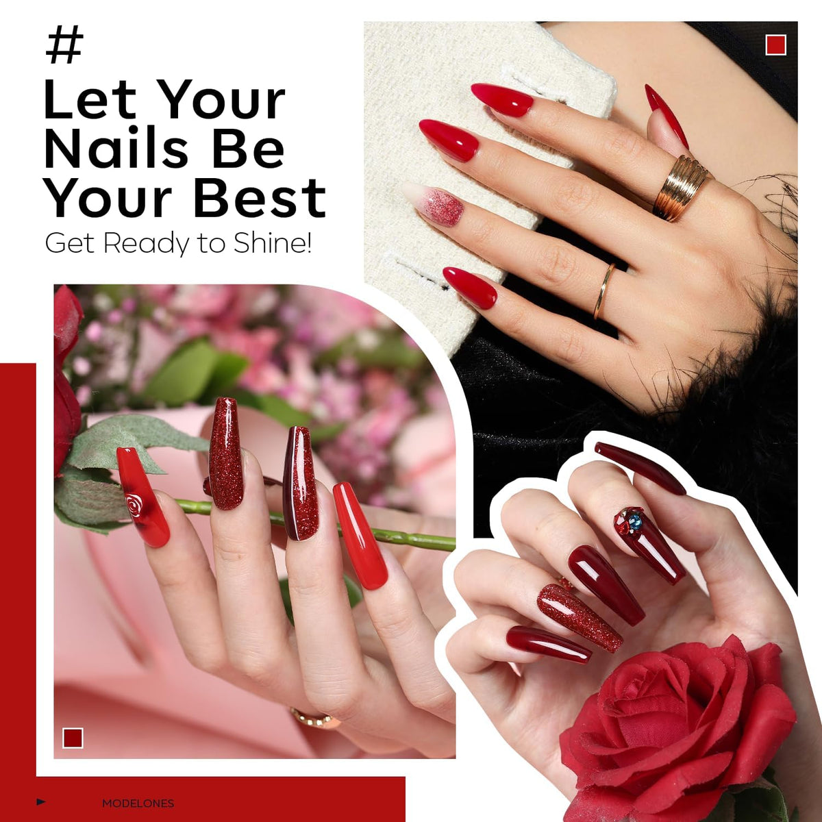 modelones nail polish in sparkle red shade