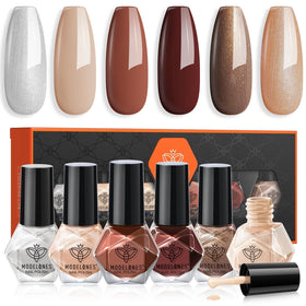 modelones Nail Polish Set 6 colours front view with brown and nude shades
