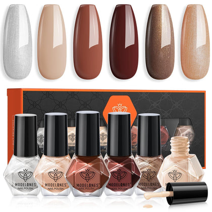 modelones Nail Polish Set 6 colours front view with brown and nude shades
