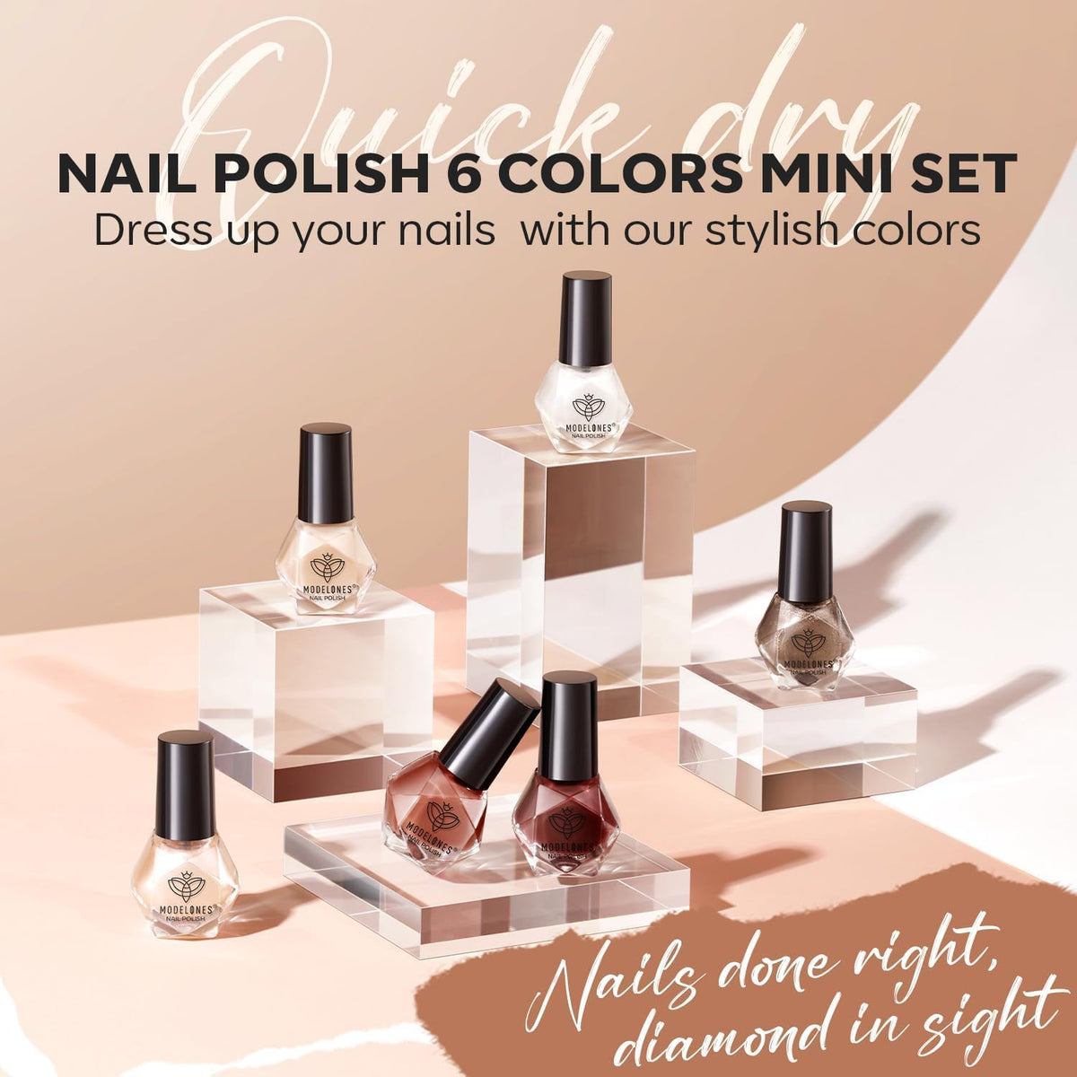 modelones Nail Polish Set with glitter and nude shades displayed