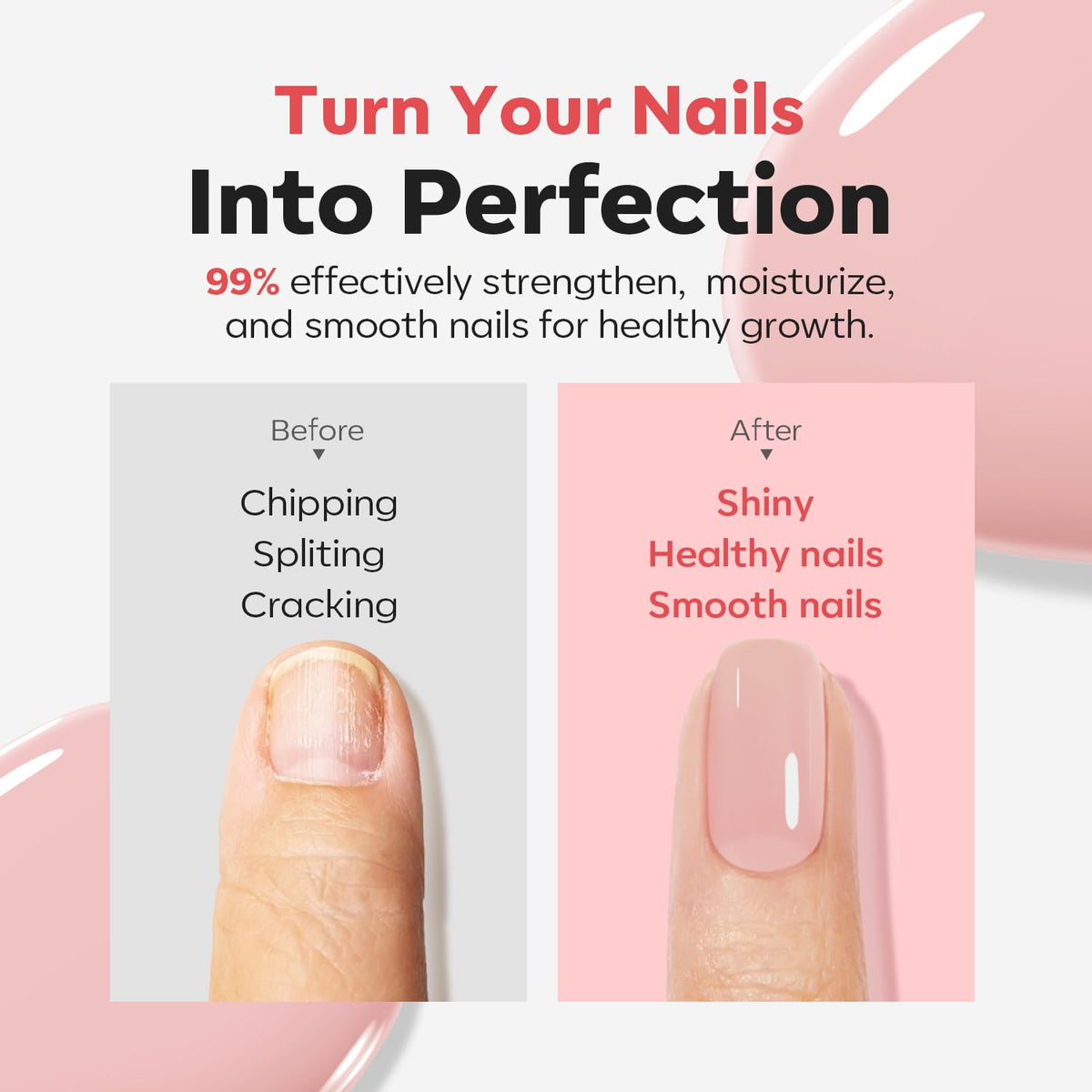 modelones Nail Strengthener and Growth Peachy Pink Nail Polish brush close-up