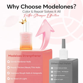 modelones Nail Strengthener and Growth Peachy Pink Nail Polish with nail care accessories