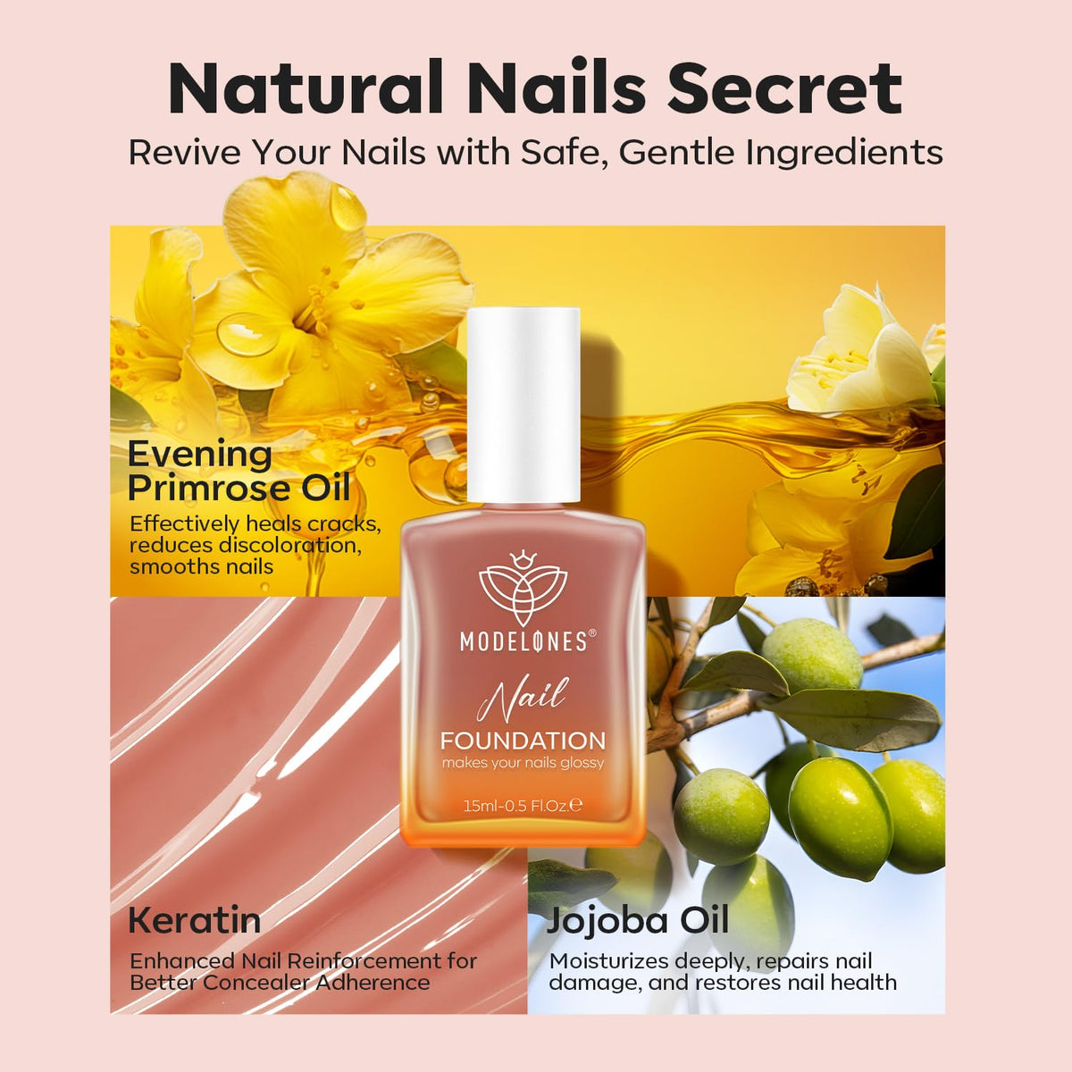 modelones Nail Strengthener Cinnamon Milk with nail care tools