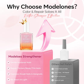 modelones Nail Strengthener Glitter Pink Nail Polish close-up of brush
