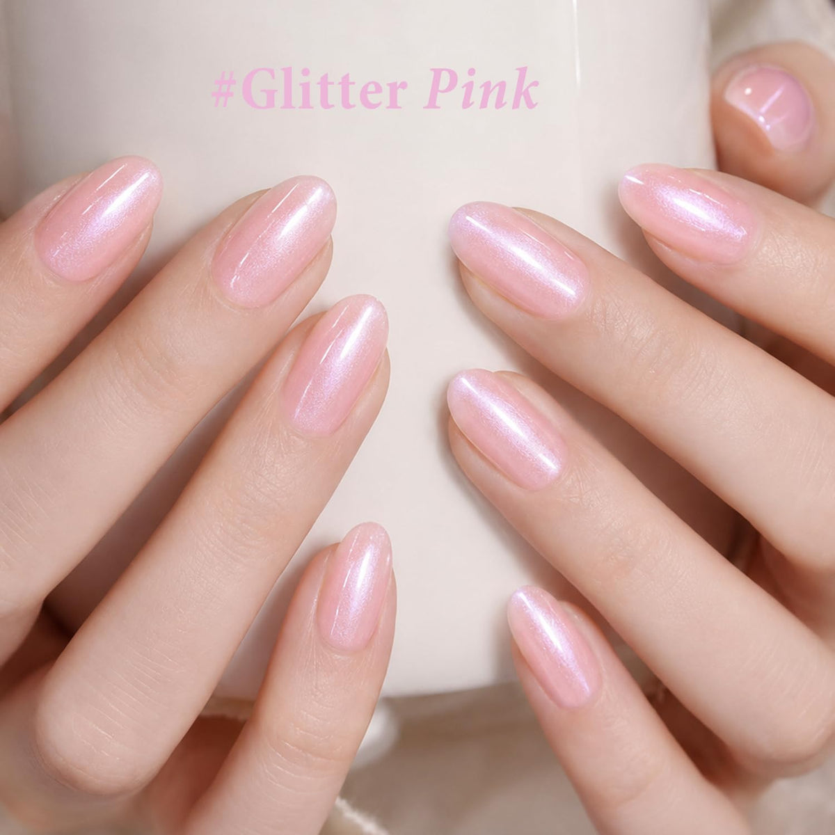 modelones Nail Strengthener Glitter Pink Nail Polish showing shiny finish