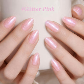 modelones Nail Strengthener Glitter Pink Nail Polish showing shiny finish