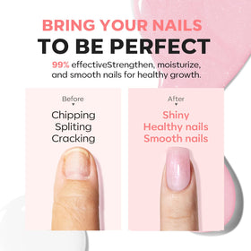 modelones Nail Strengthener Glitter Pink Nail Polish with nails painted
