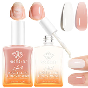modelones Nail Strengthener Kit with milky white and nude pink polish bottles