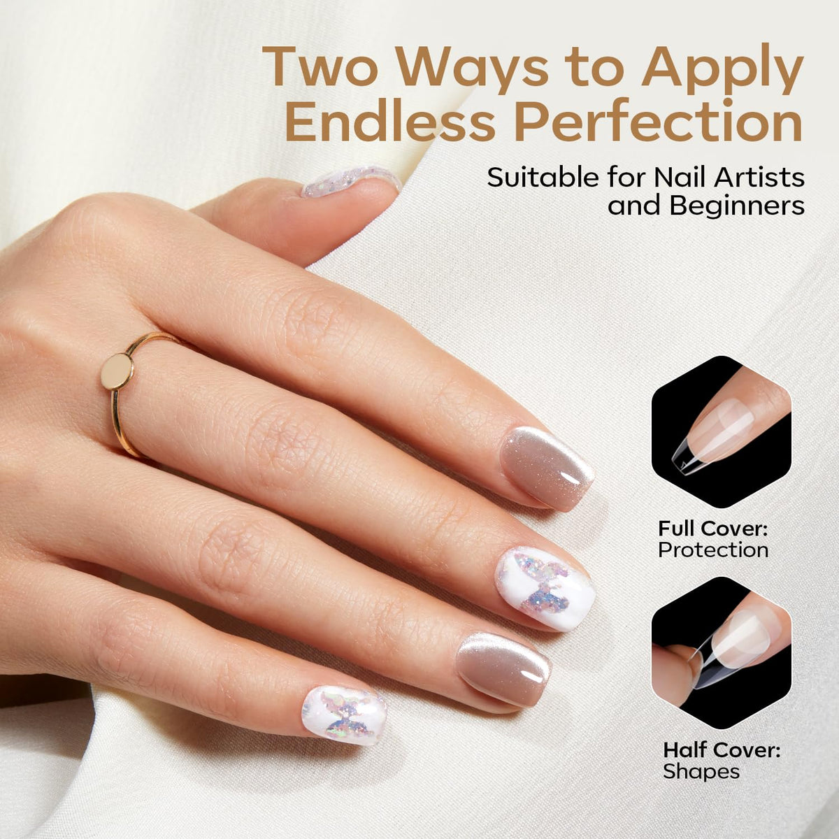 Modelones nail tips applied to nails in a salon setting