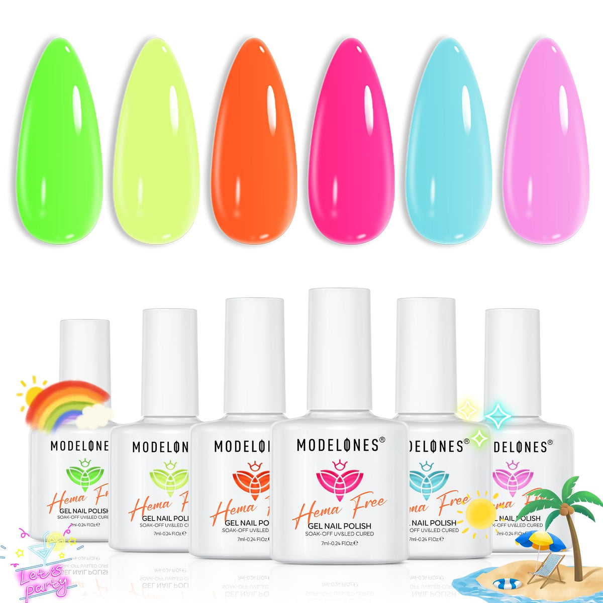 modelones Neon Gel Nail Polish Set featuring six vibrant colours