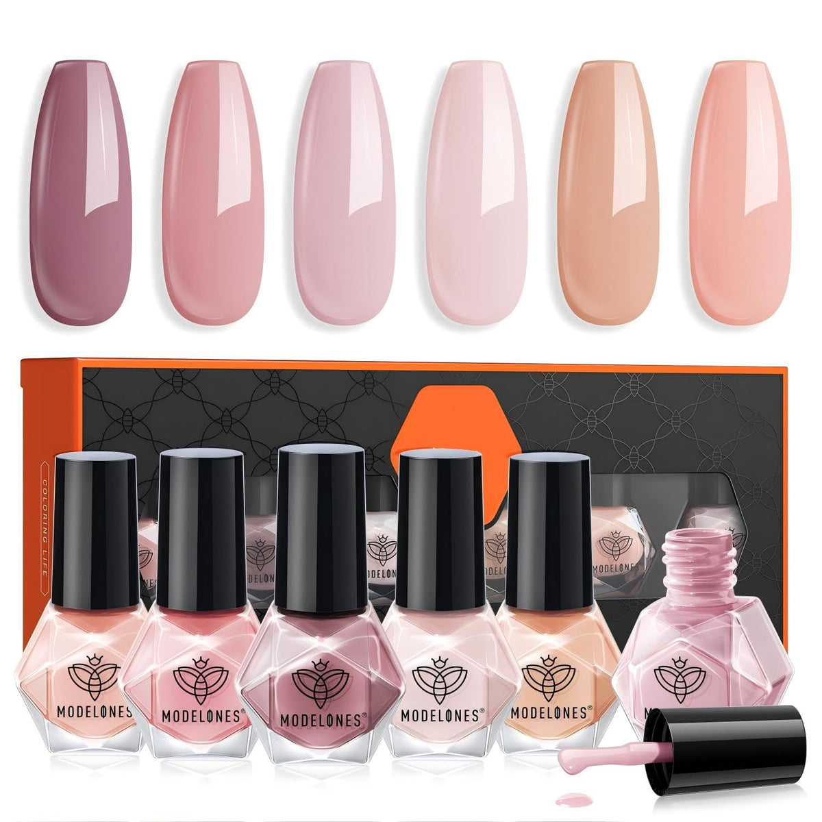 modelones nude pastel nail polish set front view with six colours