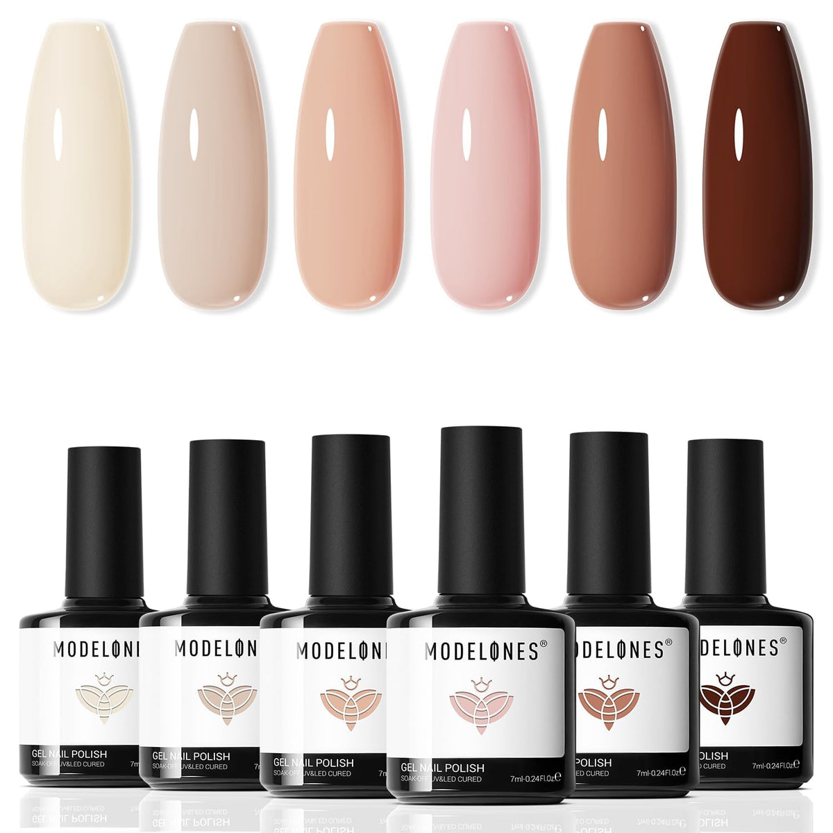 modelones Nude Pink Gel Nail Polish Set front view with six bottles