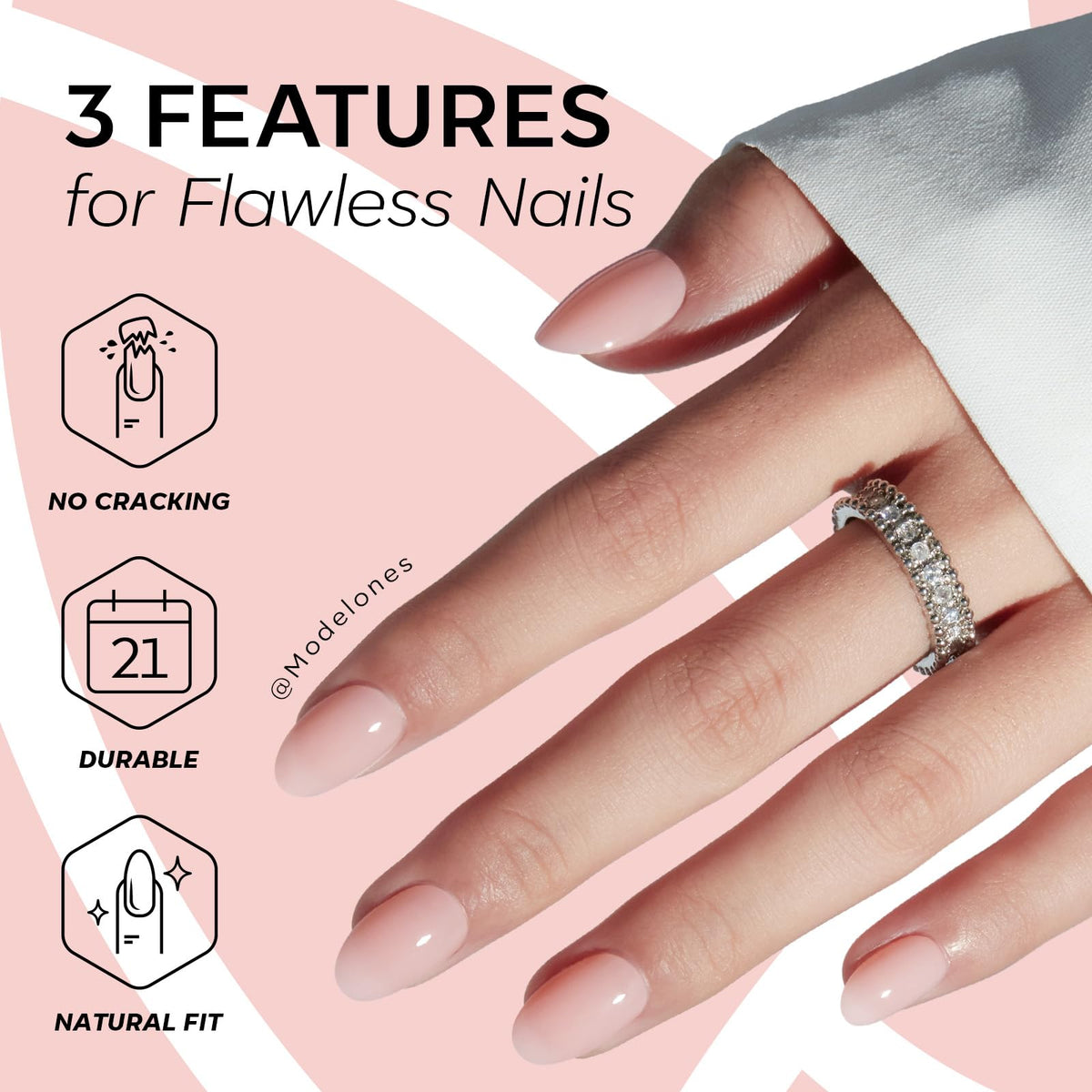 modelones Nude Pink Short Press on Nails on a hand