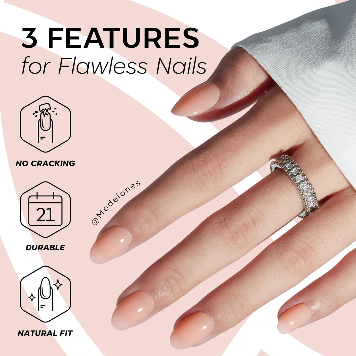 modelones Nude Short Press on Nails displayed on a hand