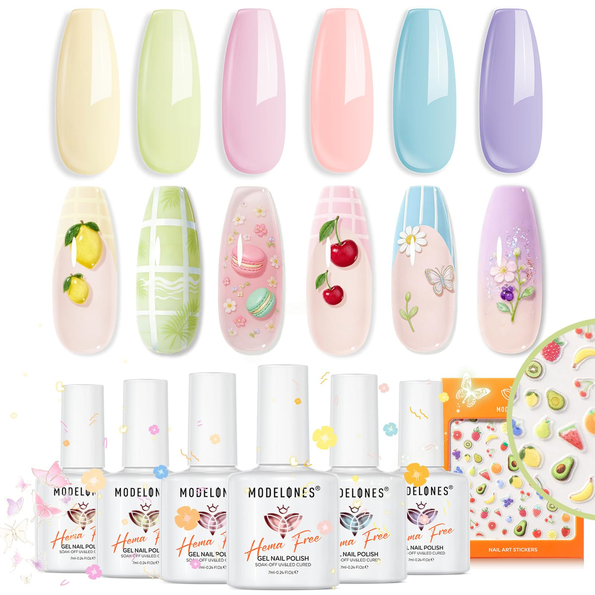 modelones Pastel Gel Nail Polish Set with 6 vibrant colours