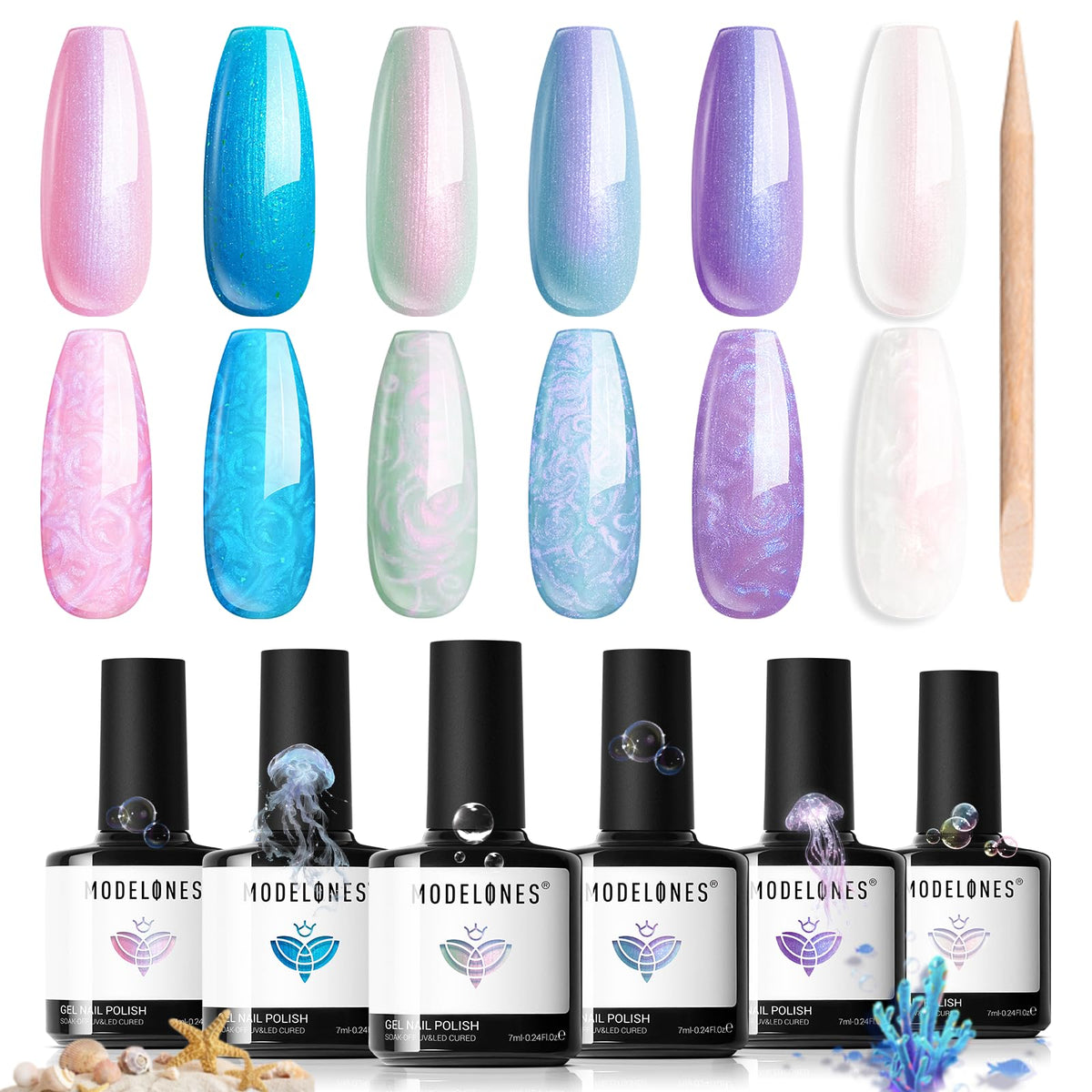 modelones Pearl Gel Nail Polish Set including 6 iridescent colours