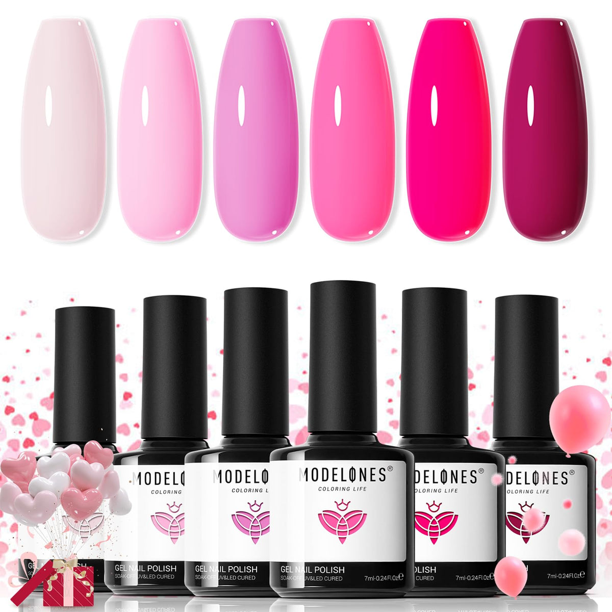 modelones Pink Gel Nail Polish Set front view with six bottles