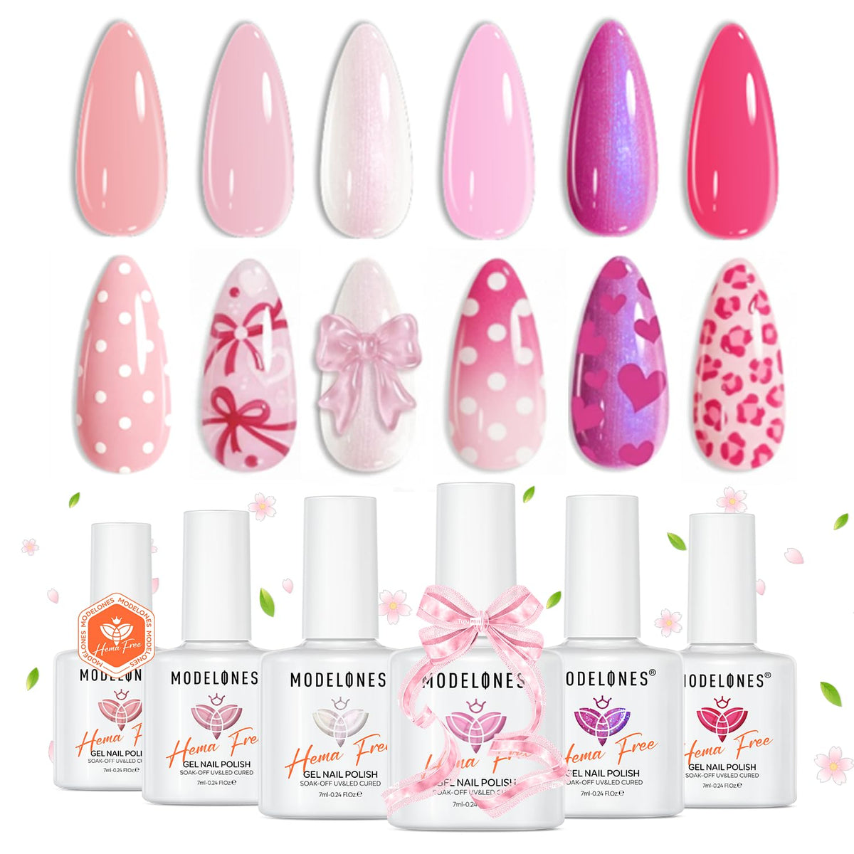 modelones Pink Gel Nail Polish Set with six bottles of pink shades