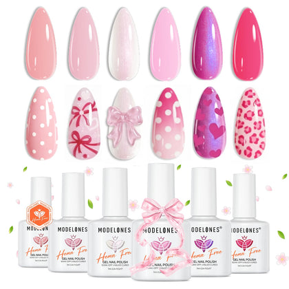 modelones Pink Gel Nail Polish Set with six bottles of pink shades