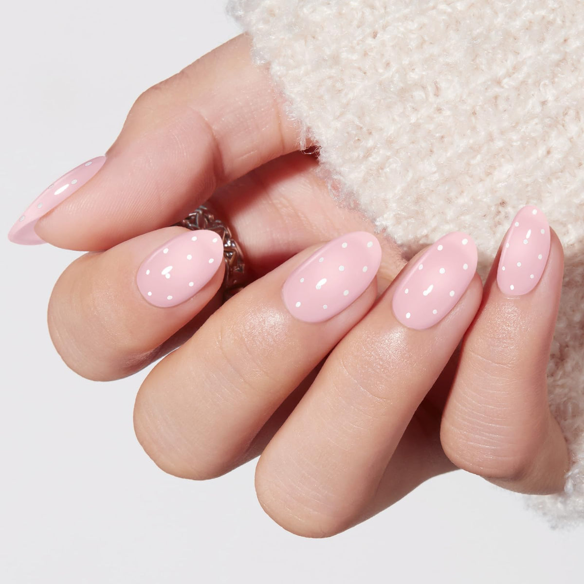 modelones Pink Short Polka Dot Press on Nails Kit front view