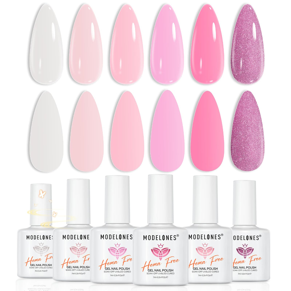 modelones Pink White Gel Nail Polish Set featuring six colours