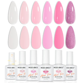 modelones Pink White Gel Nail Polish Set featuring six colours