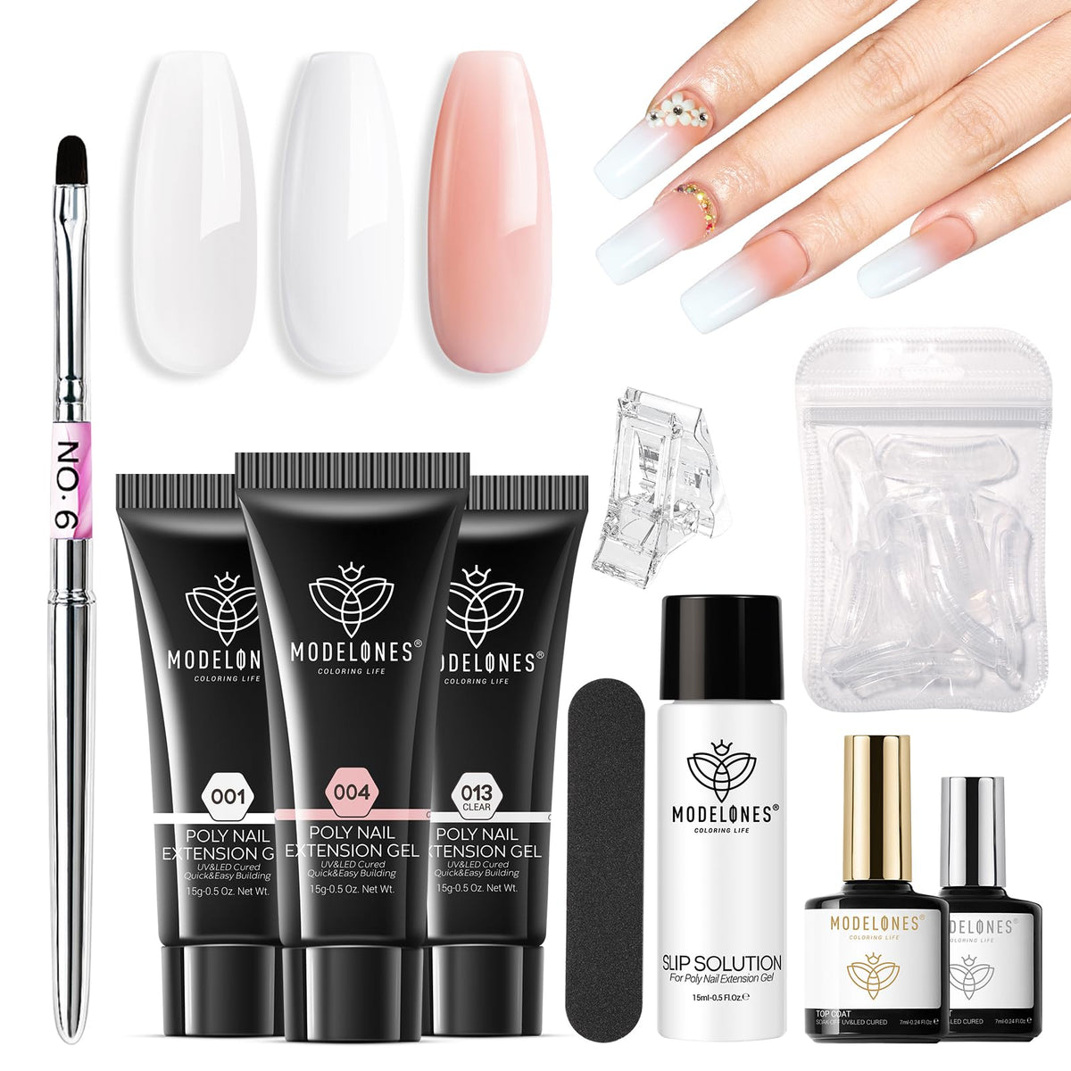 modelones Poly Gel Nail Kit with 3 colours and slip solution
