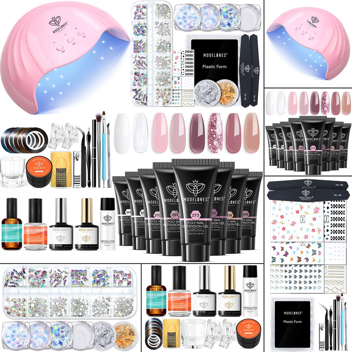 modelones Poly Nail Gel Kit with 8 colours and 48W lamp
