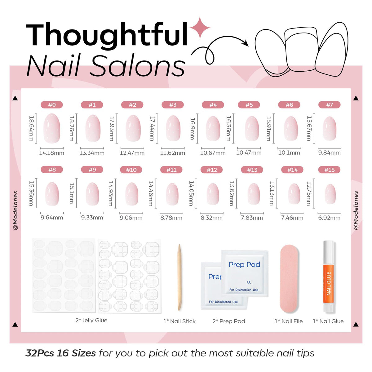 modelones press on nails displayed with prep pads