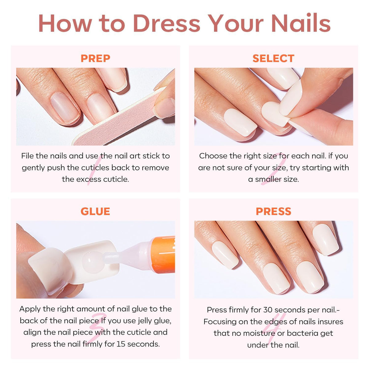 modelones Press on Nails Short Chrome Pink double-sided nail file