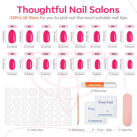 modelones Press on Nails Short Chrome Pink showing various sizes