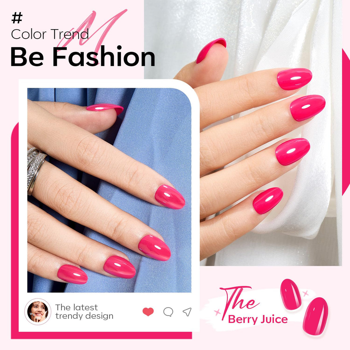 modelones Press on Nails Short Chrome Pink with nail glue and accessories