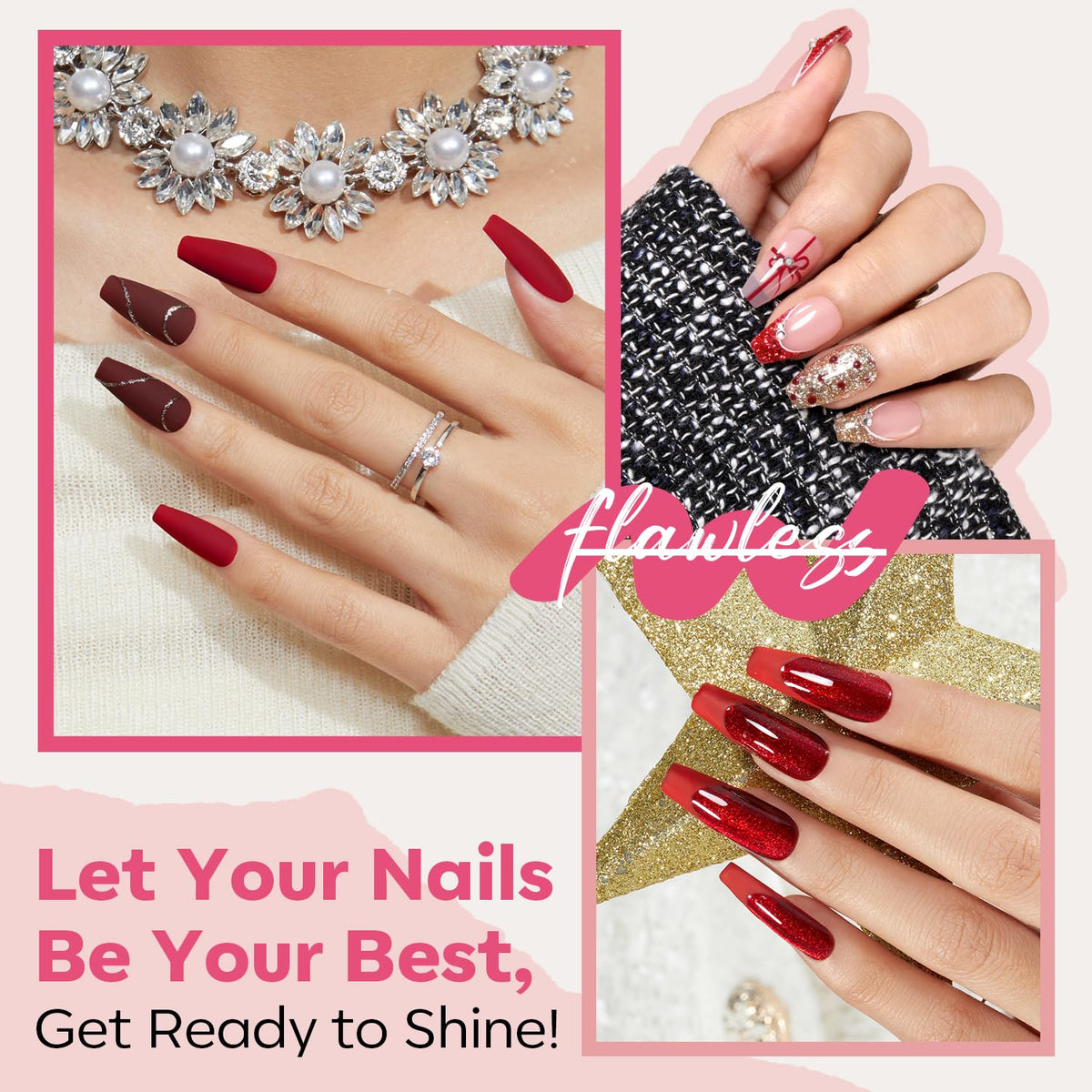 modelones Quick Dry Nail Polish Set displaying red and glitter shades
