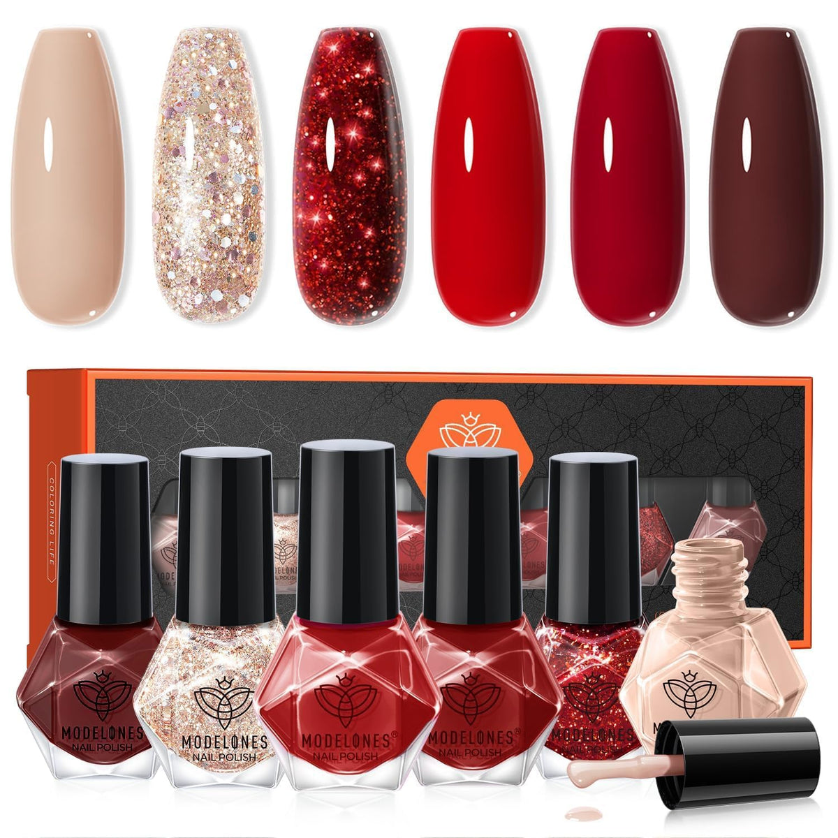 modelones Quick Dry Nail Polish Set front view with six bottles
