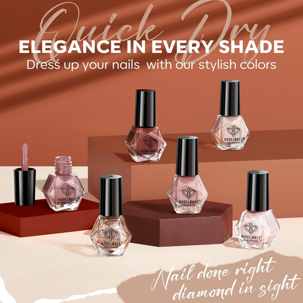 modelones Quick Dry Nail Polish Set with brown nude and pink nude bottles