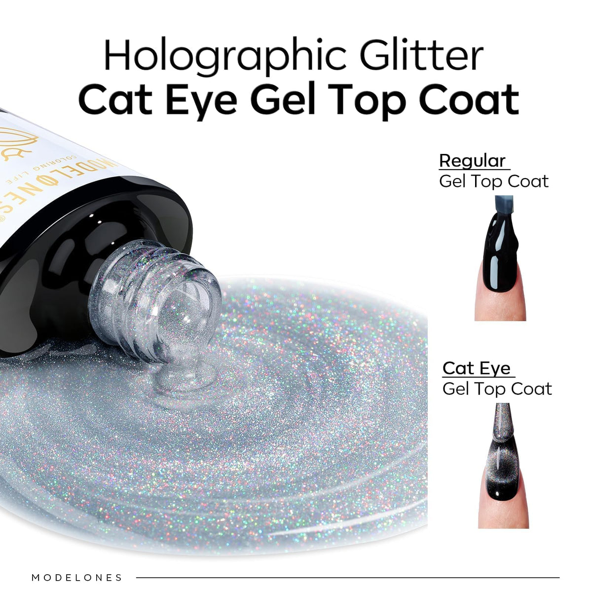 modelones Rainbow Cat Eye Gel Top Coat application on nails