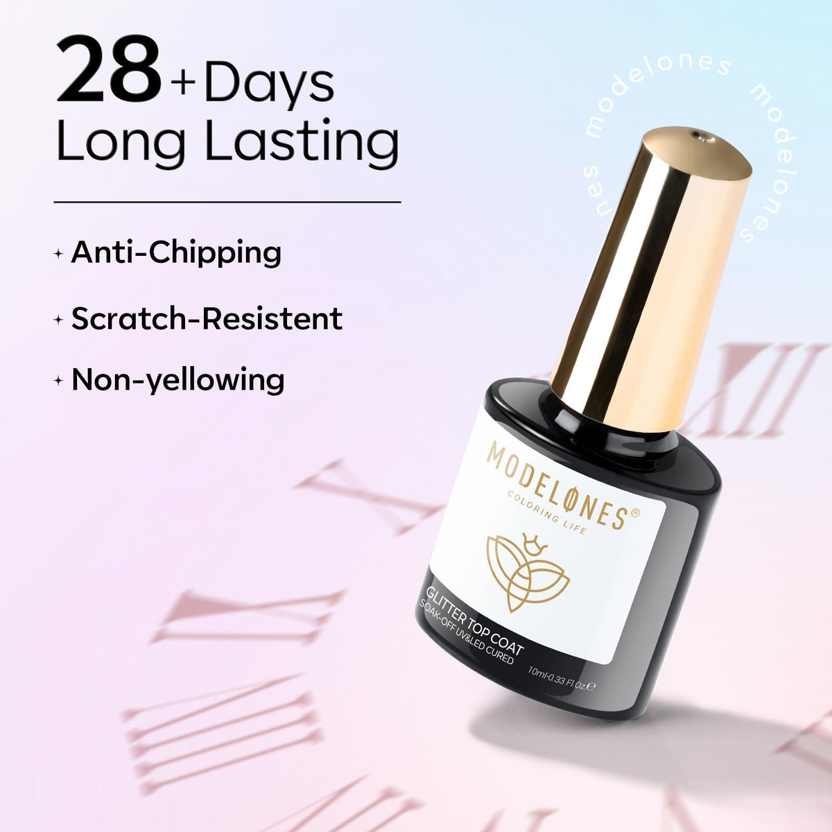 modelones Rainbow Cat Eye Gel Top Coat on various nail colours