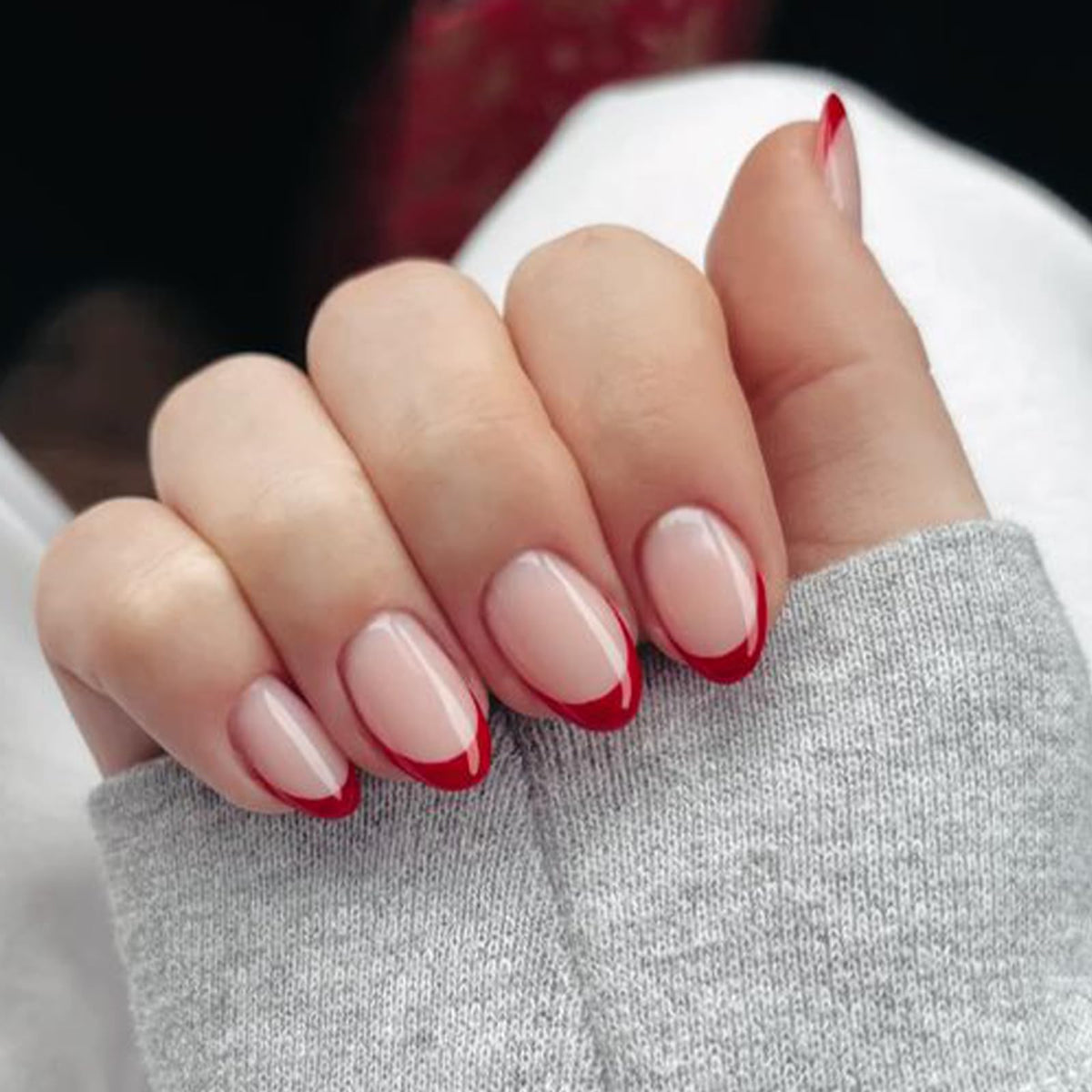 Modelones Red French Tip Press on Nails front view