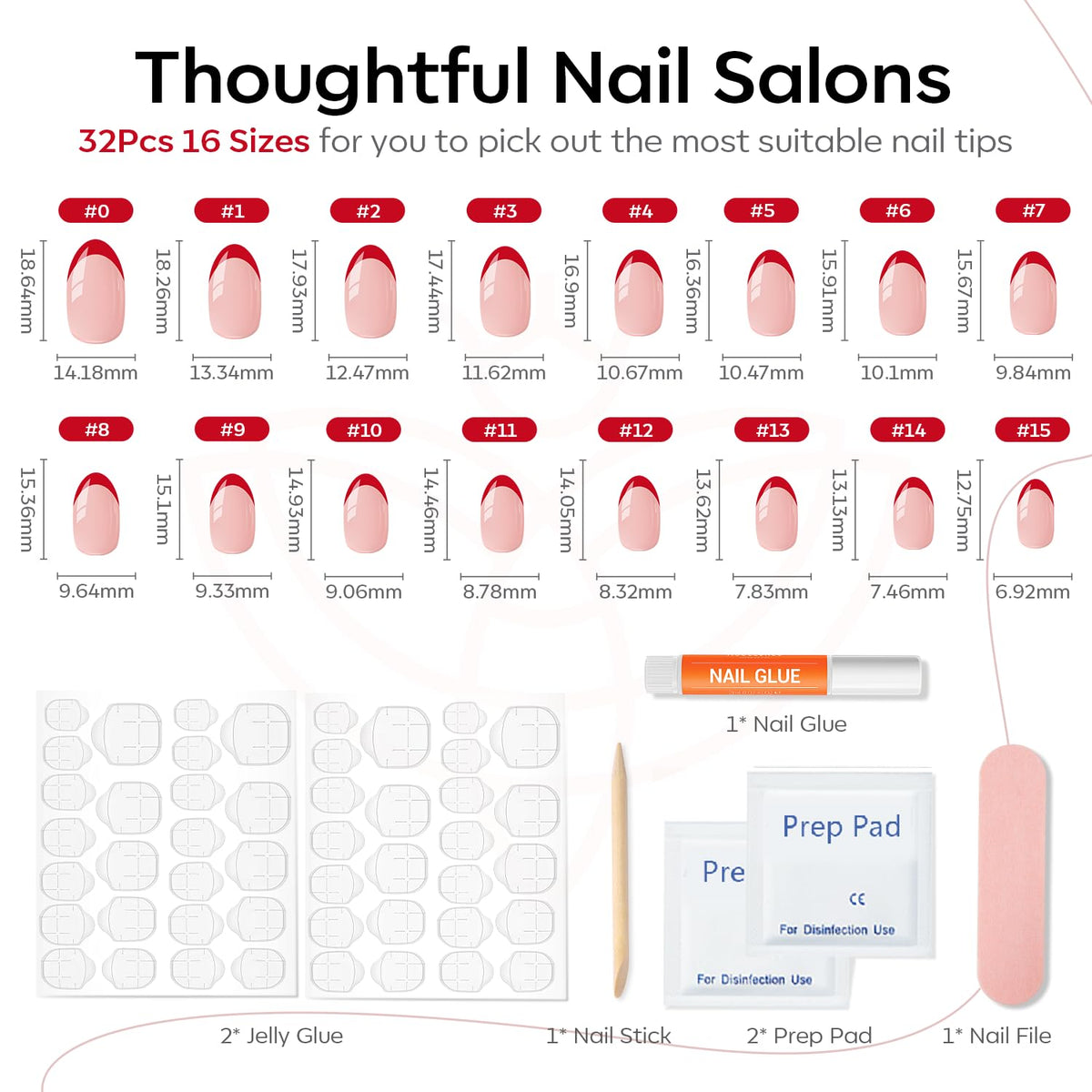 Modelones Red French Tip Press on Nails in various sizes