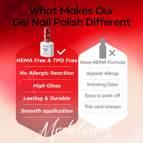 modelones red gel polish bottles arranged neatly