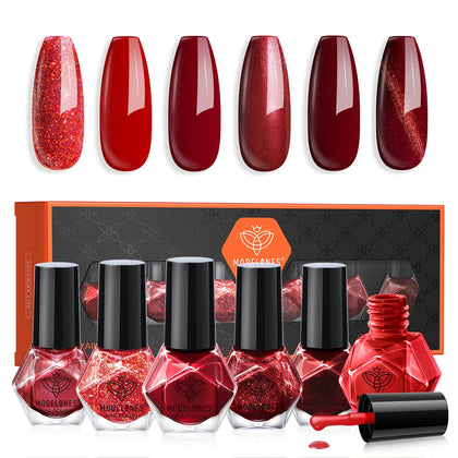 modelones Red Nail Polish Set with six vibrant colours