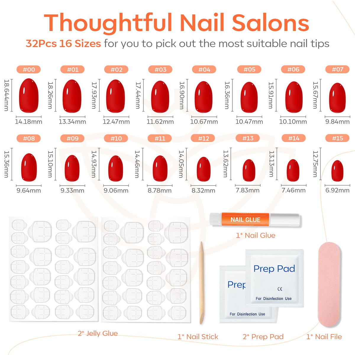 modelones Red Short Press on Nails alongside mini nail file and cuticle stick