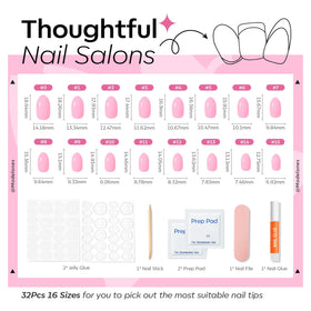 modelones Sakura Pink Short Press on Nails close-up of sizes