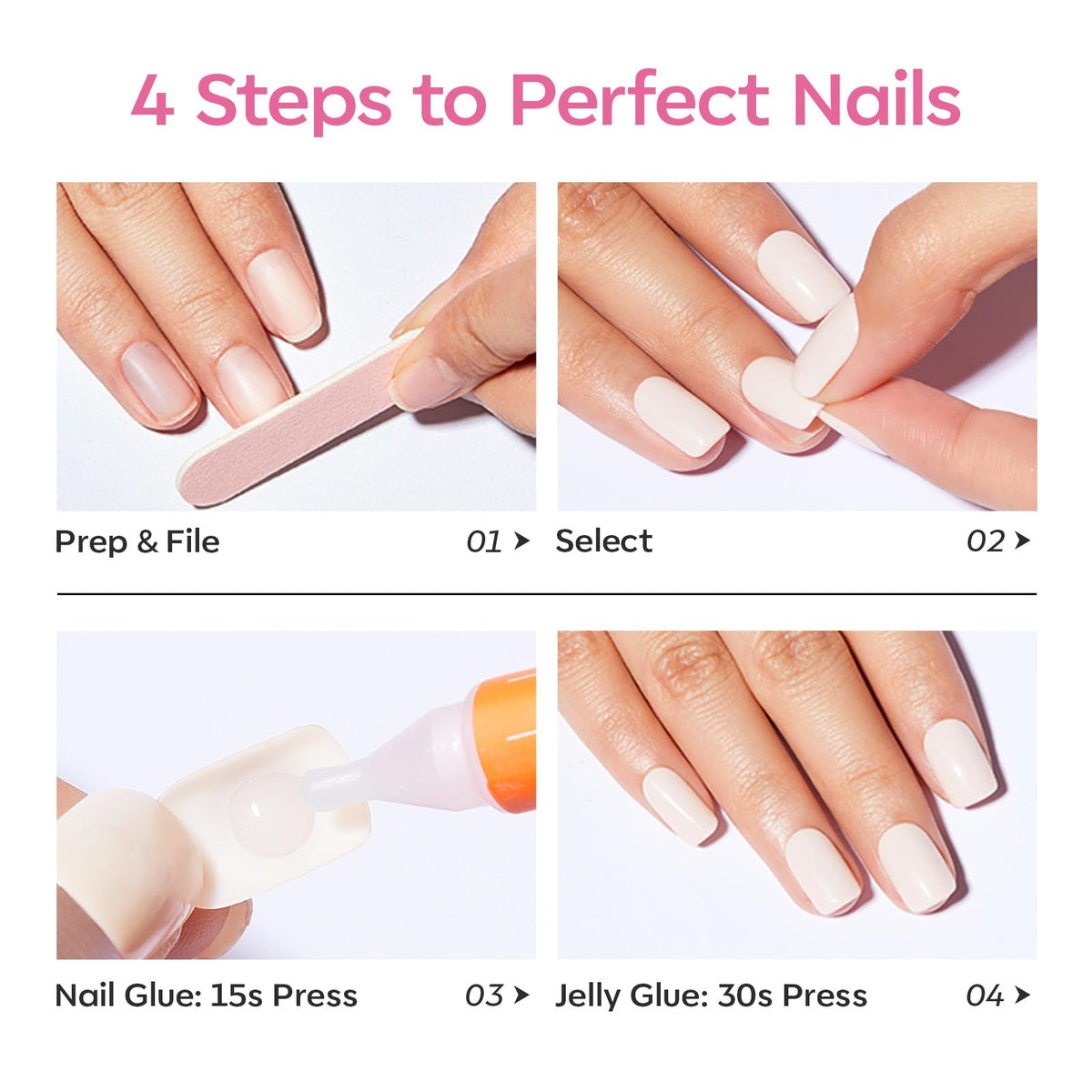 modelones Sakura Pink Short Press on Nails in various styles