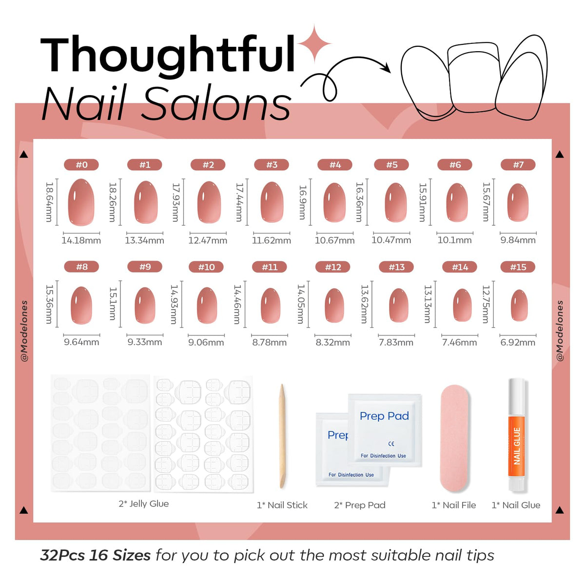 modelones Sheer Milk Tea Short Press on Nails in different styles