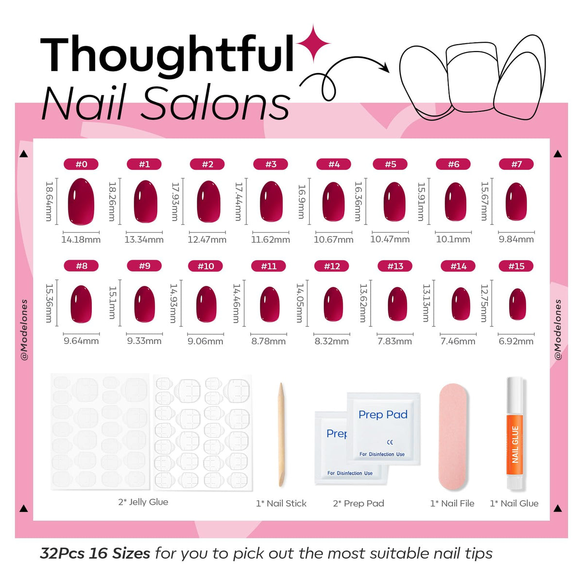modelones Sheer Purple Short Press on Nails displayed on a table