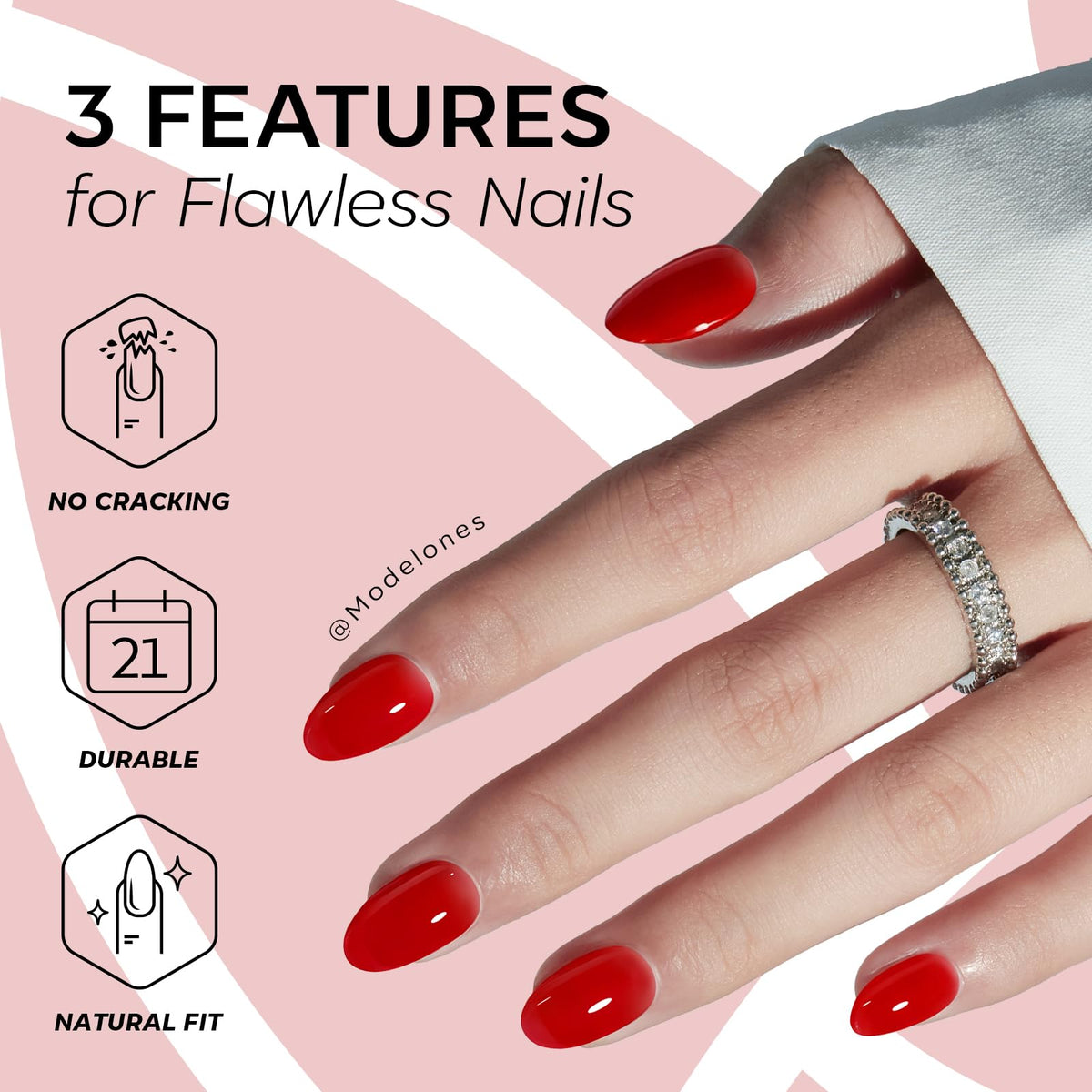 modelones Sheer Red Short Press on Nails application process with adhesive tabs