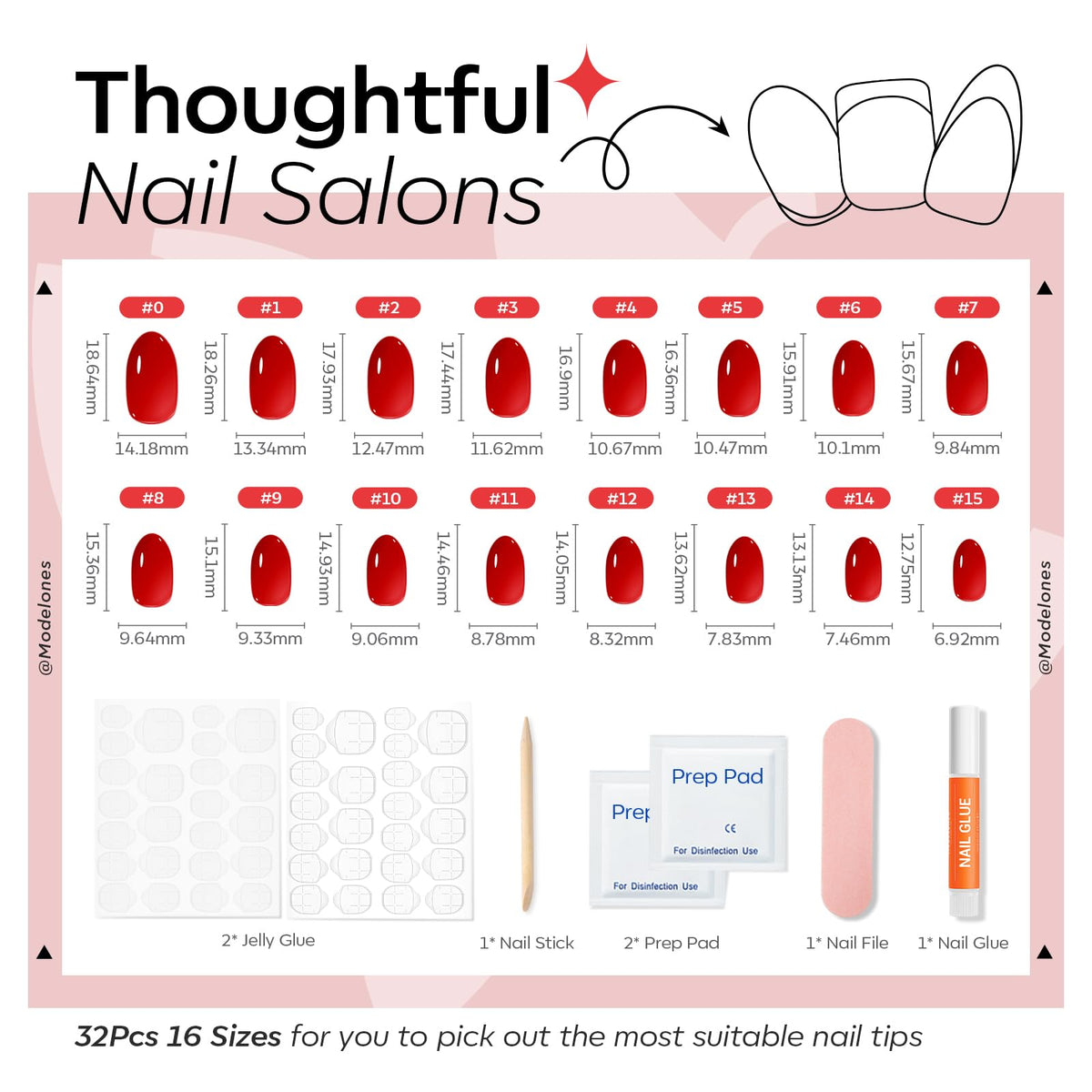 modelones Sheer Red Short Press on Nails close-up showing texture