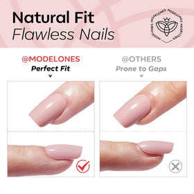 modelones Sheer Red Short Press on Nails displayed on a hand