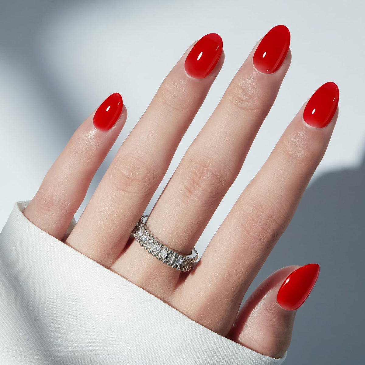 modelones Sheer Red Short Press on Nails showing various sizes
